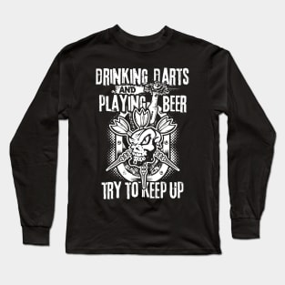 Playing Beer Drinking Darts Tshirt  Dartboard Dart Thrower Long Sleeve T-Shirt